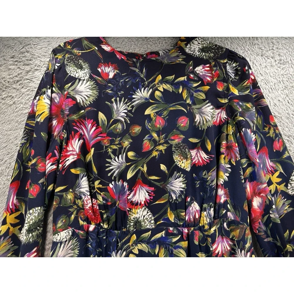J. Crew Floral Mini Dress Women Sz‎ 10 Navy Blue Long Sleeves